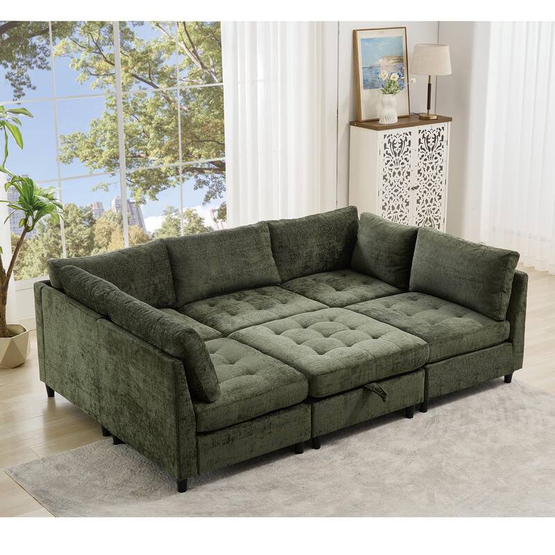 128" Chenille U-Shaped Modular Sectional Sofa with Ottoman