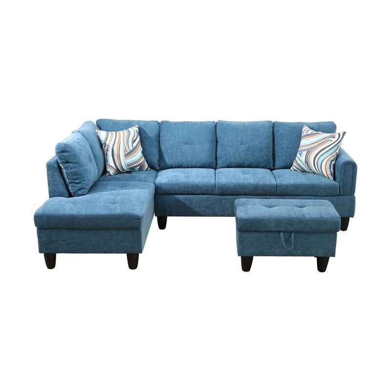 Blue Flannel 3-Piece Living Room Sofa Set