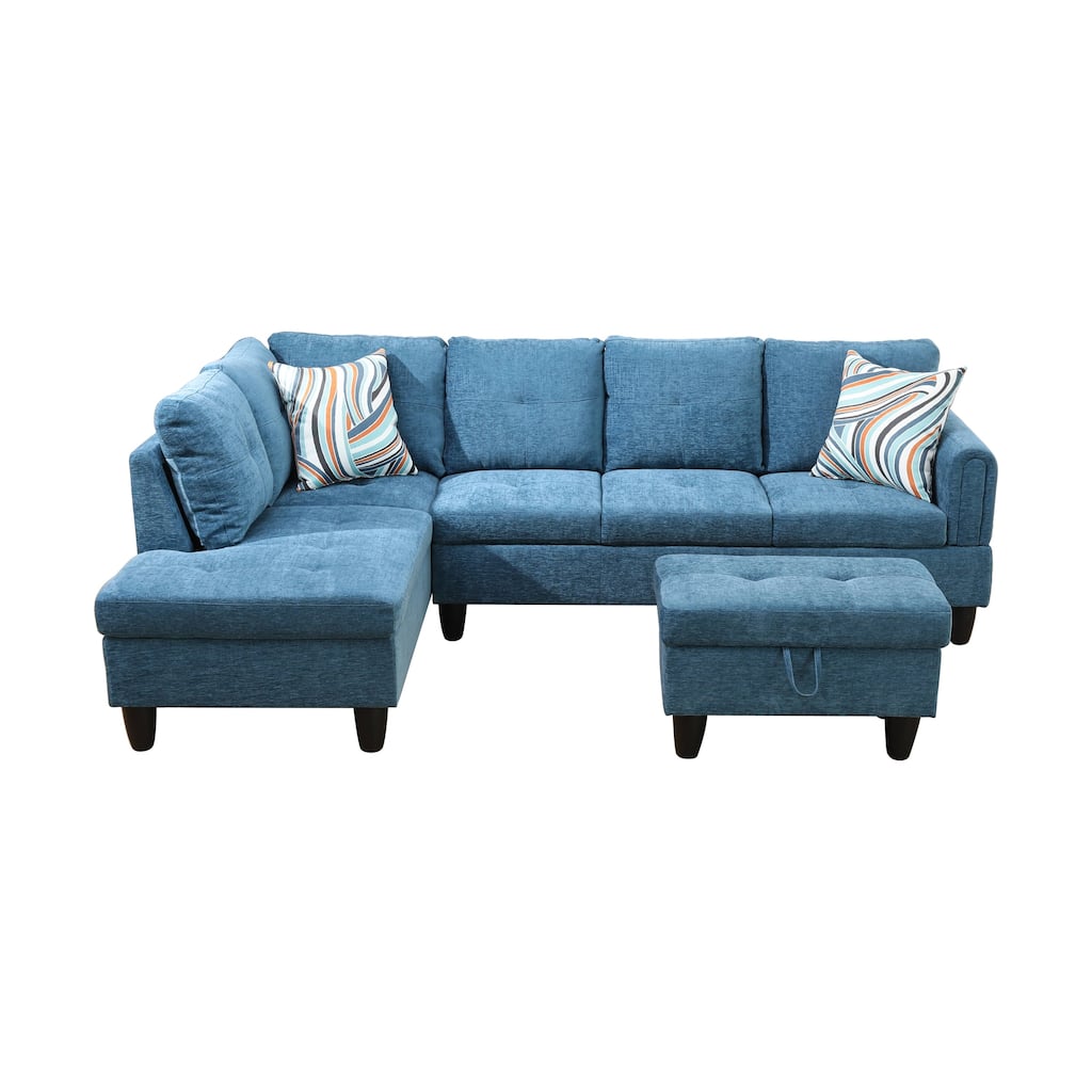 Blue Flannel 3-Piece Living Room Sofa Set