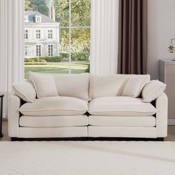 Modern Corduroy Upholstered Large Deep Seating Loveseat Sofa with 4 Pillows for Living Room