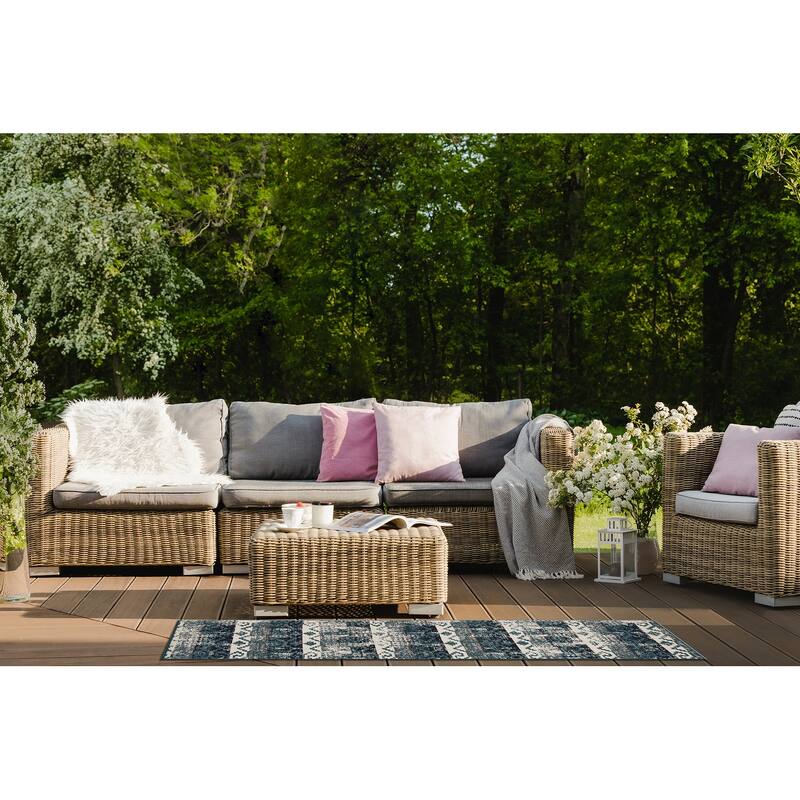 Modern Geometric Textured Cut Pile Rectangle Throw Rug - 1.10x 3.7