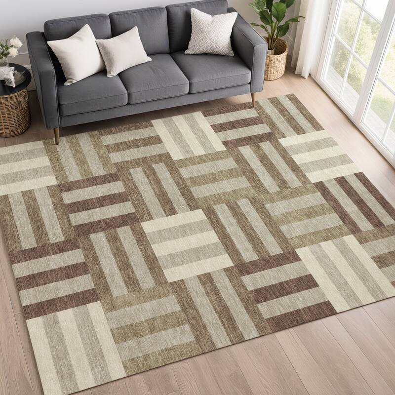 Machine Washable Indoor/ Outdoor Modern Hatch Chantille Rug