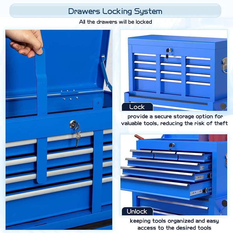 Rolling Tool Chest with 8 Drawers Lockable Tool Box Cabinet - On