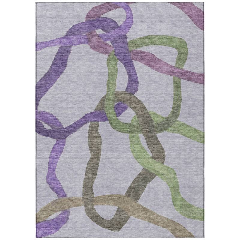 Machine Washable Indoor/ Outdoor Abstract Links Chantille Rug