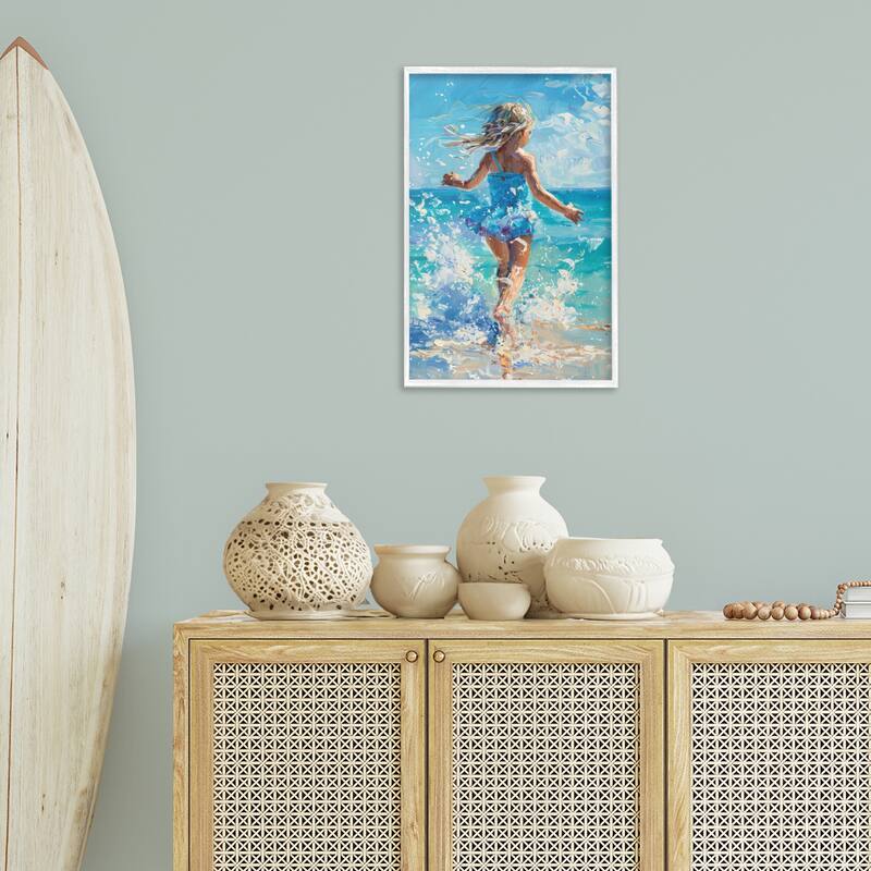 Stupell Girl Splashing on Shore Framed Giclee Art Design By LSR Design Studio