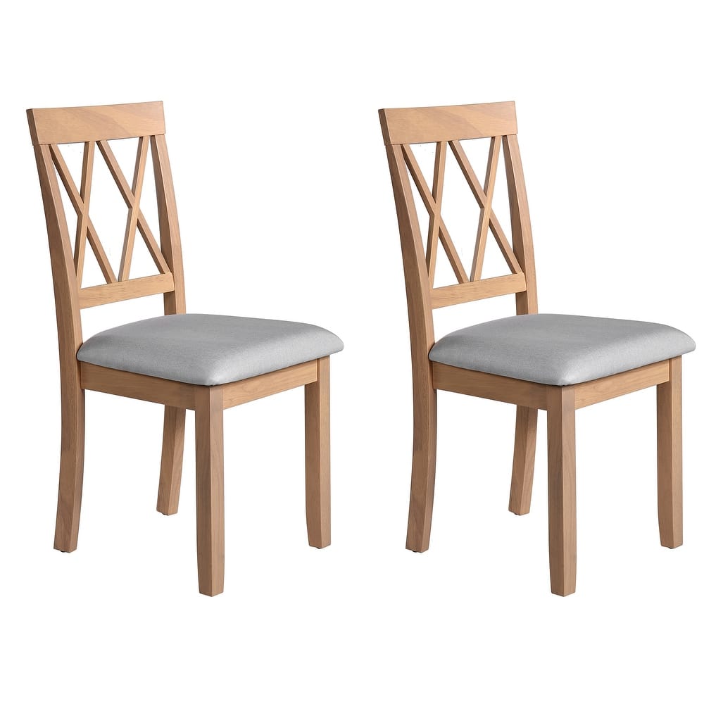Fabric Upholstered Side Stylish Dining Room Chairs Set of 2 w/ Solid Wood Legs Kitchen Chairs - Natural