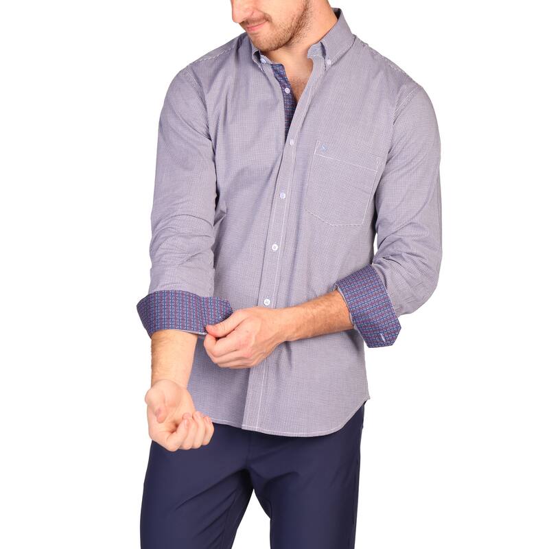 Tailorbyrd Men's Micro Gingham Button-Down Shirt - Navy - XXL