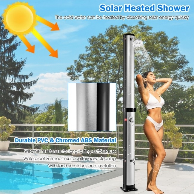 Solar heated outdoor shower top