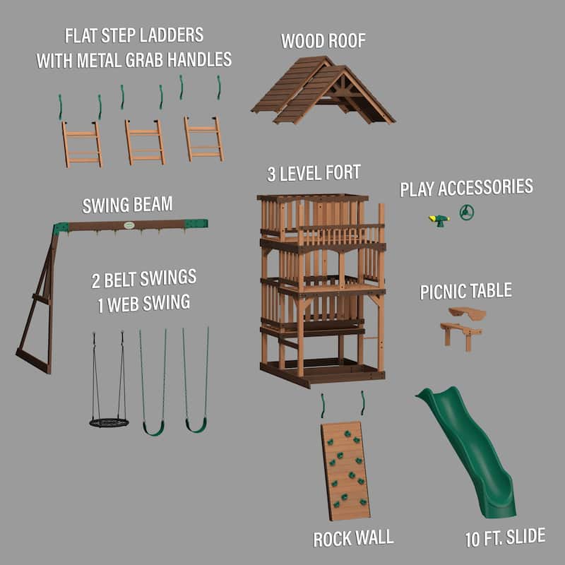 Backyard Discovery Highlander Cedar Wood Swing Set, 3-Story Clubhouse - 15'5" x 15'6"