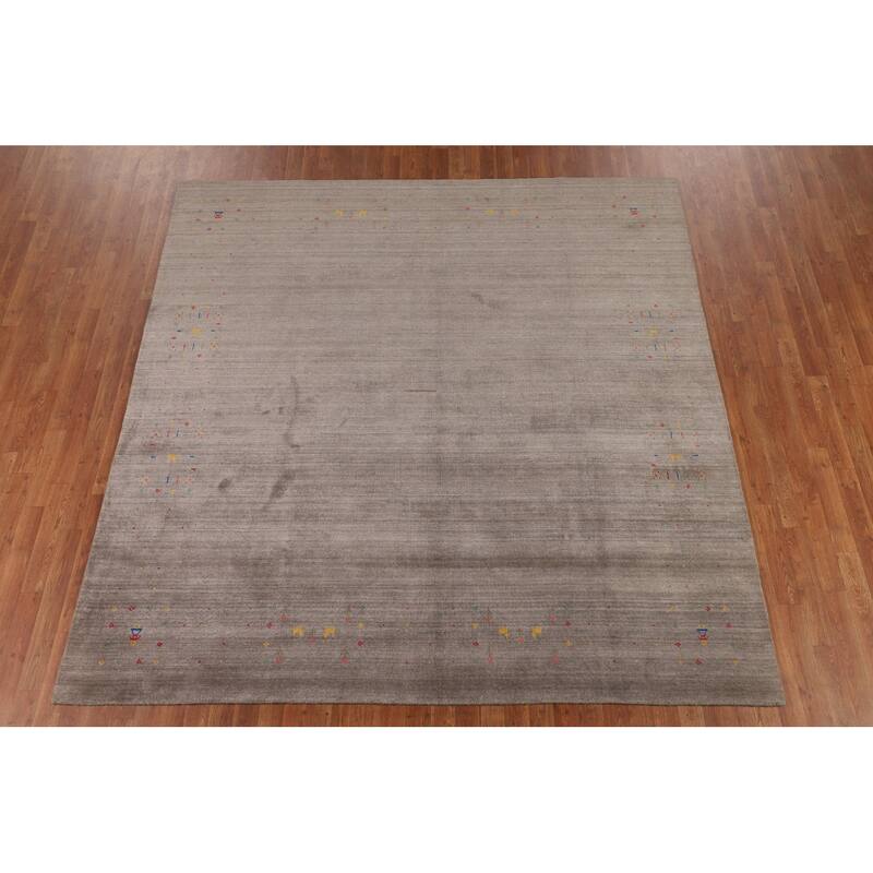 Earth Tone Gabbeh Indian Square Area Rug Silk Carpet - 8'2" X 8'5"