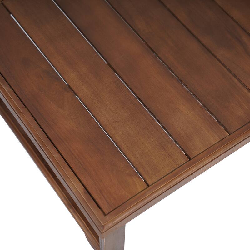 Roomfitters Outdoor Patio Coffee Table with Slatted Wood Design, Weather-Resistant Frame