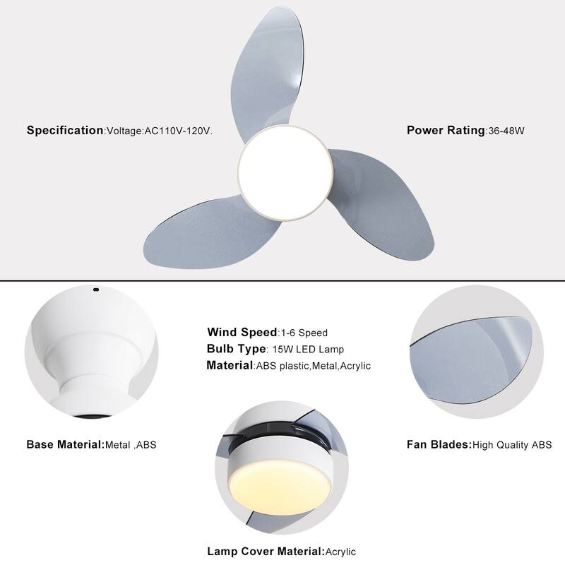 22"/23"/29" Flush Mount Ceiling Fan with Light and Remote Control for Small Room,Patio,Kitchen,Bedroom