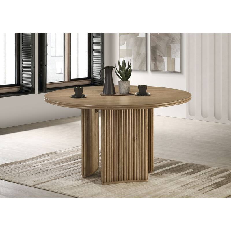 Adina 53-inch Round Wood Dining Table Distressed Light Brown