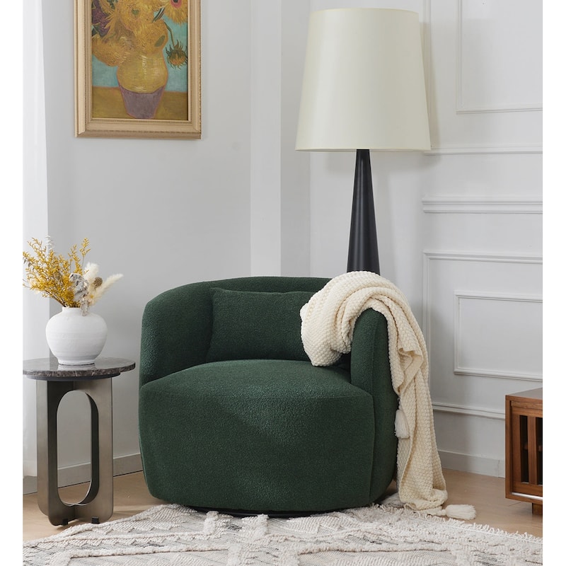 KINWELL 34" Poly Blend Boucle Fabric Upholstered Swivel Armchair