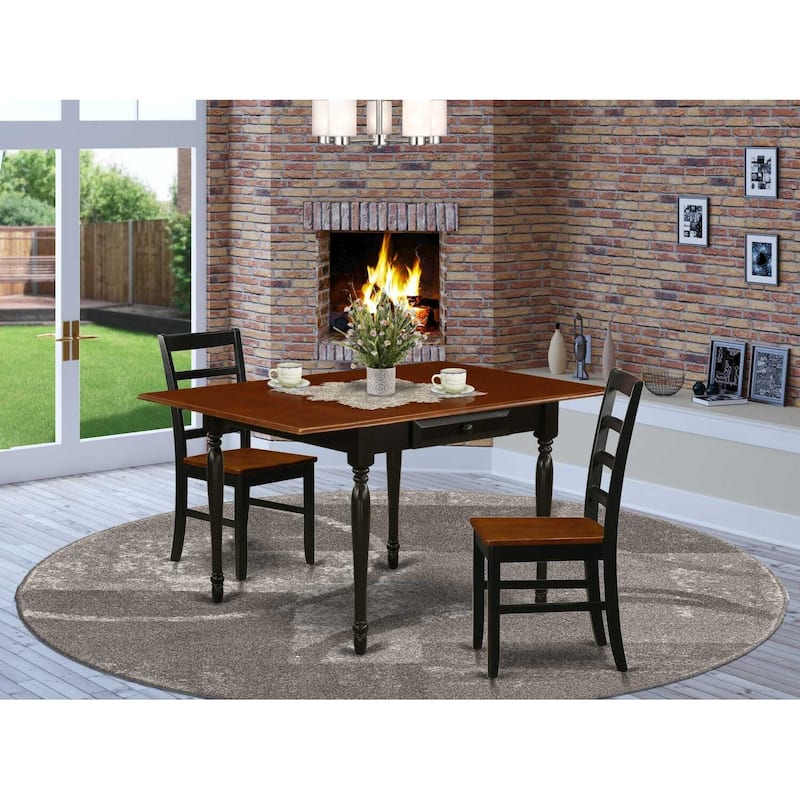 HomeStock 3-Pc Black and Cherry Finish Solid Wood Top With Dropleaf Dining Table Set