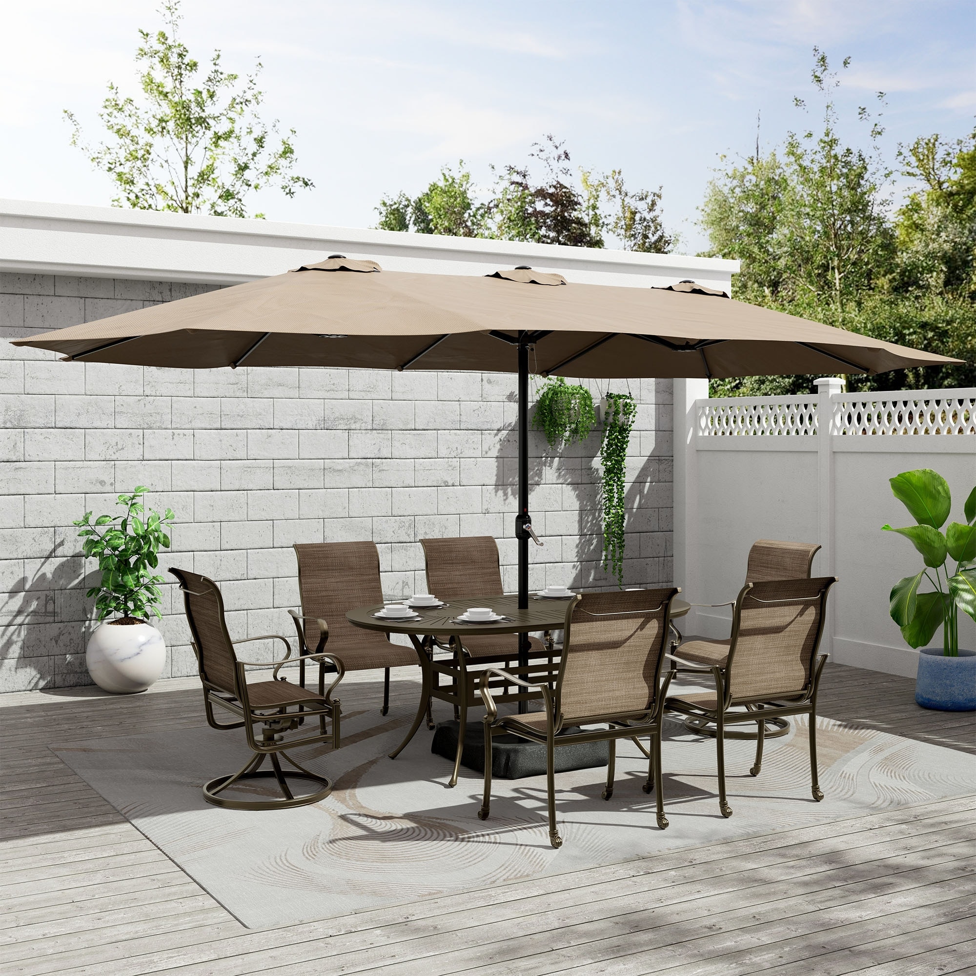 7 Pieces Patio Dining Set, Outdoor Table, 2 Swivel Chairs, 4 Dining Chairs