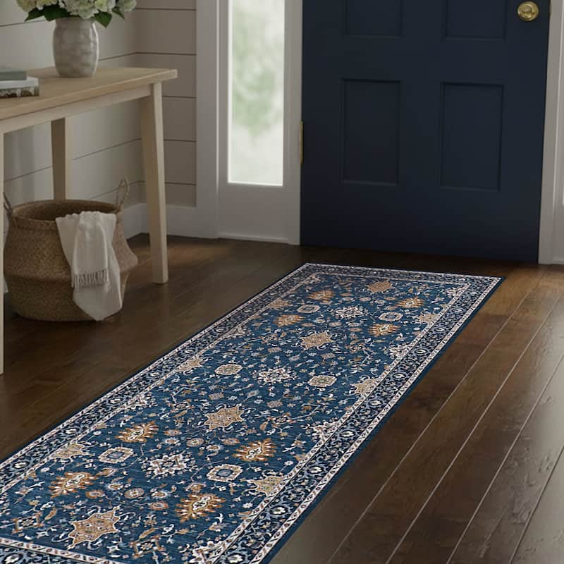 Laura Ashley Imagine Printed Chenille Washable Non-Slip Rugs - 2'2" x 8' - Blue