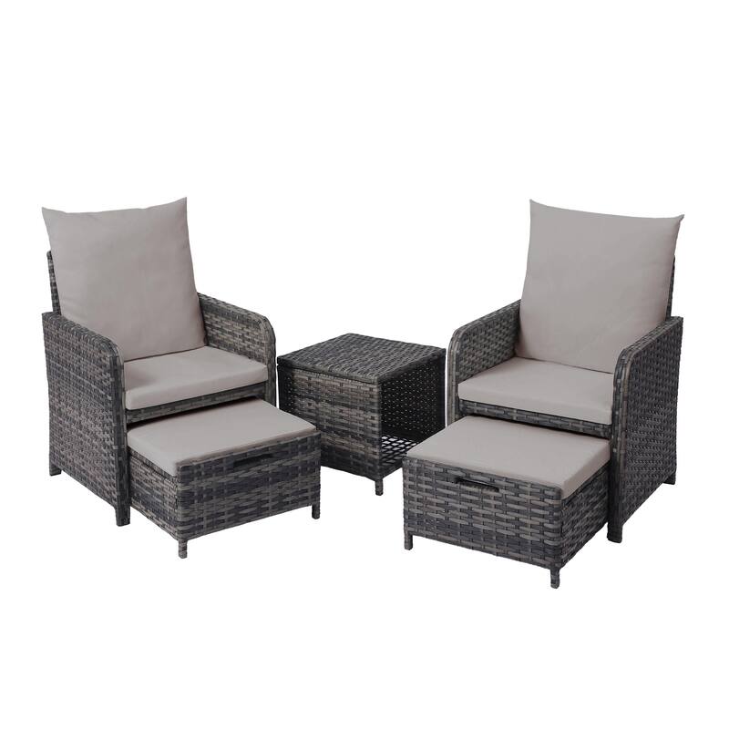 Patio 5 Pieces Rattan Cushioned Conversation Set With Ottoman Coffee Table