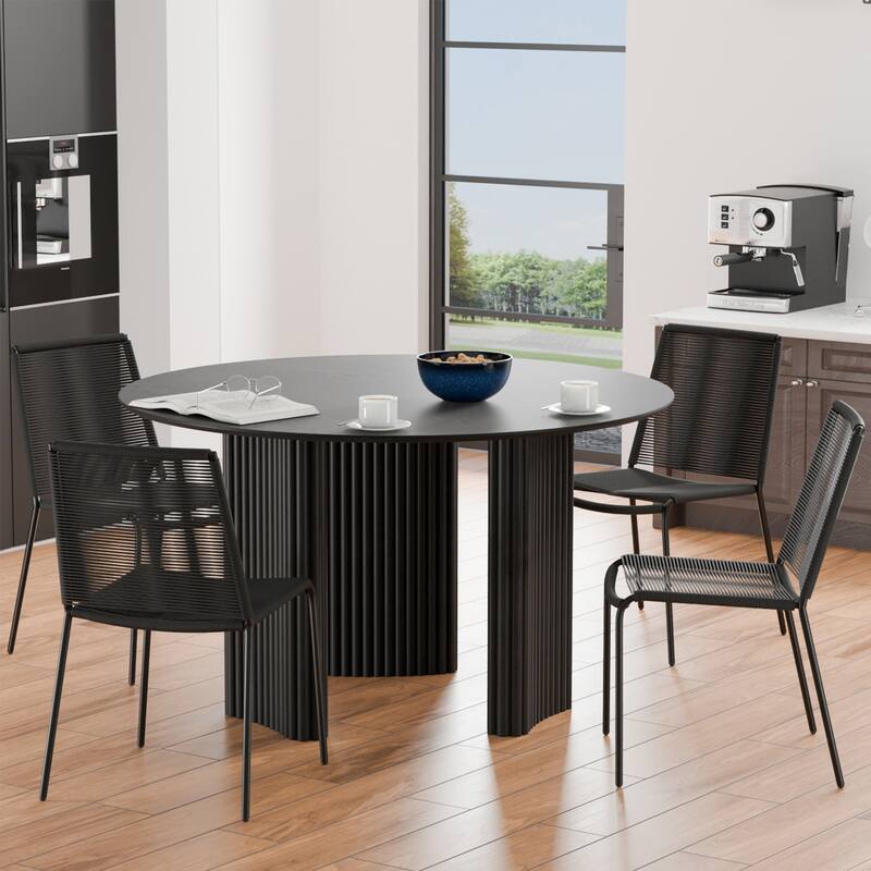 Dovelina 46" Modern Round Dining Table with Artistic Fluted Base & Safe Rounded Edges for Family