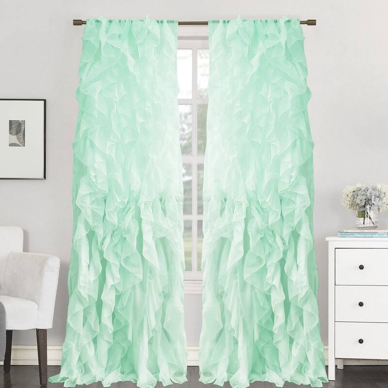 Sweet Home Collection Sheer Voile Waterfall Ruffled Tier 108 Inch Single Curtain Panel - 108" long x 50" wide
