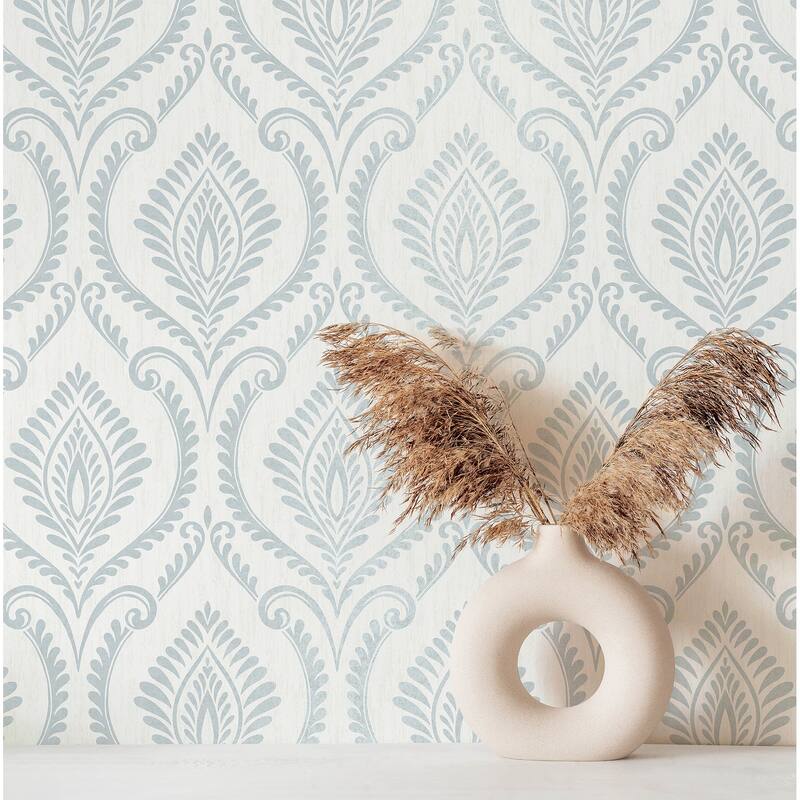 Fine Decor Estelle Light Blue Damask Wallpaper