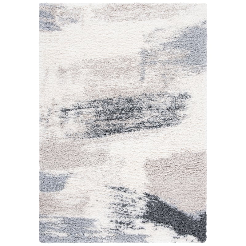 SAFAVIEH Fontana Shag Edilia Modern Abstract 2-inch Thick Rug - 6'7" Square - Ivory/Grey