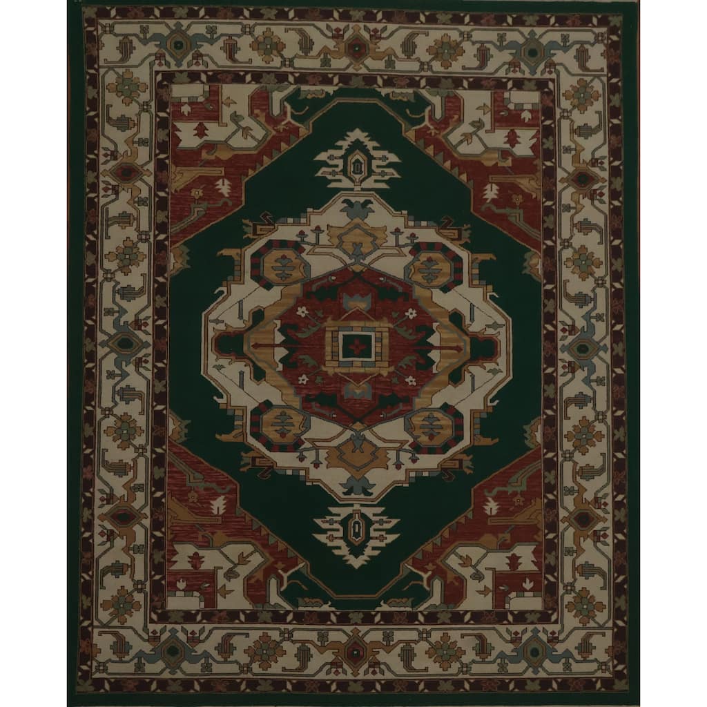 Hand Knotted Oriental 100% Wool Carpet Traditional Medallion Green Sumak Area Rug - 9' 9'' X 7' 11''