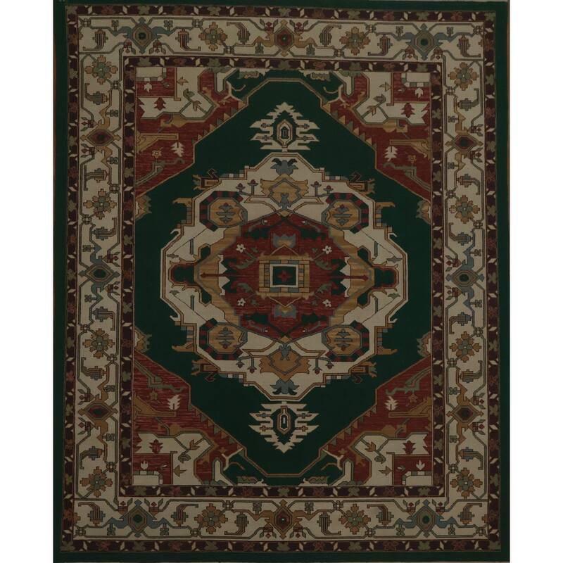 Hand Knotted Oriental 100% Wool Carpet Traditional Medallion Green Sumak Area Rug - 9' 9'' X 7' 11''