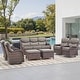 preview thumbnail 33 of 189, Pocassy Outdoor Wicker Sofa with Swivel Chair Fire Pit Table Furniture Set. Brown Wicker & Gray Cushion - 7 Pieces Sofa Siwvel Chair with  Ottoman