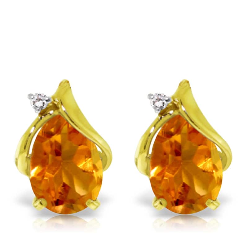 3.26 Carat 14K Solid Gold Stud Earrings Diamond Citrine Jewelry - Yellow