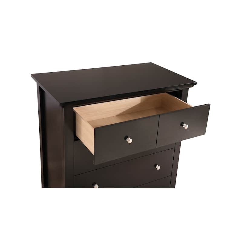 Wooden Bedroom Chest with 5-Drawers - 48" - Black