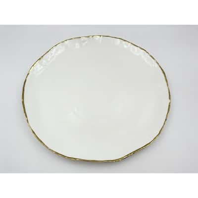 9.5" Simplicity Collection White Porcelain Gold Trim Raised Rim Round Shape Dessert Plate
