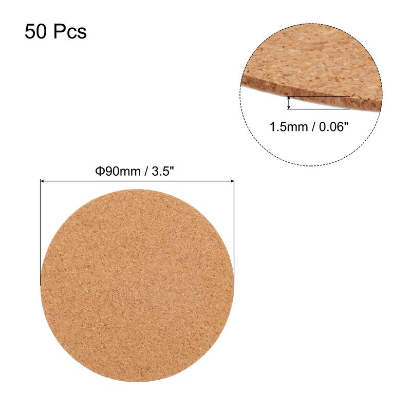 50pcs Self Adhesive Cork Coasters Cork Mats Cork, Circle - Wood - 3.5"x 3.5"x 0.06"