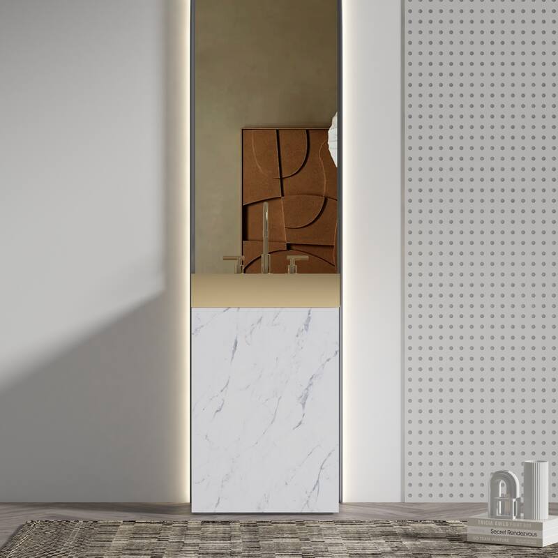 Modern Marble Bathroom Vanity, Roca 20" Freestanding Cabinet with Brushed Gold Stainless Steel Integrated Sink