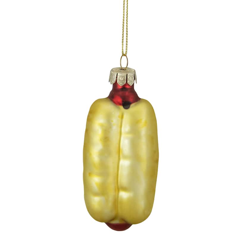 4" Hot Dog in a Bun Glass Christmas Ornament