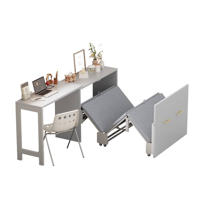 Twin Murphy Cabinet Bed - Space-Saving Foldable Bed with Adjustable Desk & Storage Drawers for Guest Rooms