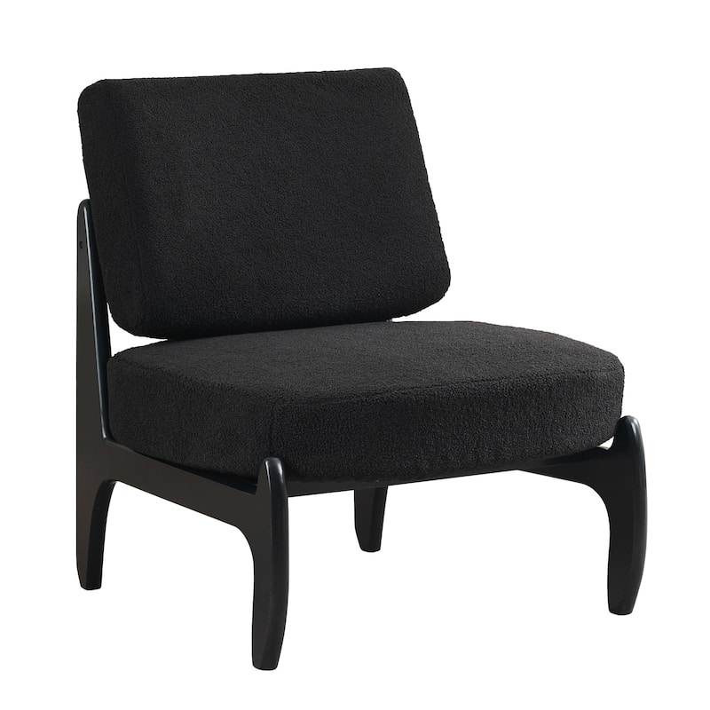 Modern Teddy Slipper Chair Armless Lounge Sofa - Black Frame + Black Teddy