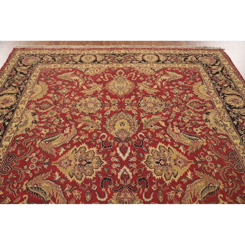 Red Floral Agra Oriental Area Rug Hand-Knotted Wool Carpet - 7'9" x 10'0"