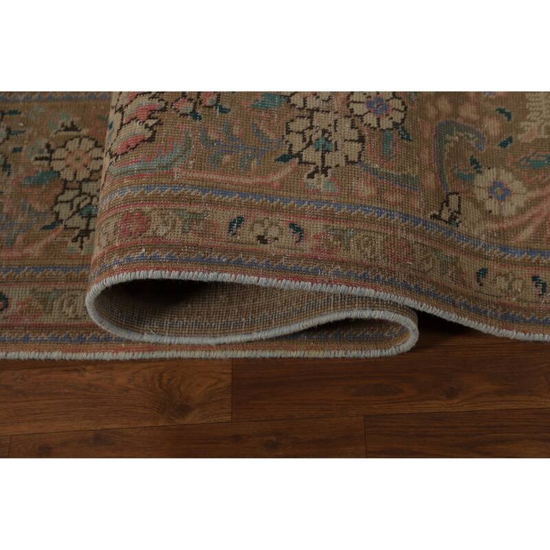 Distressed Floral Tabriz Persian Area Rug Handmade Wool Carpet - 9'10" x 12'9"