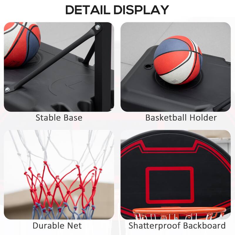 Portable Basketball Hoop Stand 5.1-6.9ft Height-Adjustable with 29'' Backboard Wheels for Indoor Outdoor Black