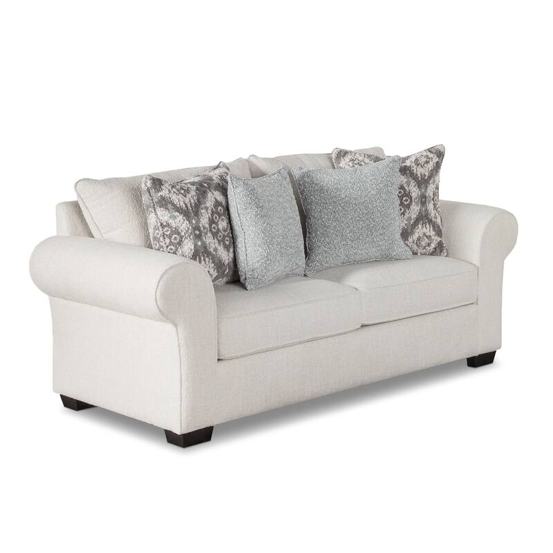 Furniture of America Suppet 3-Piece White Fabric Solid Wood Sofa and Ottoman Set with Pillows
