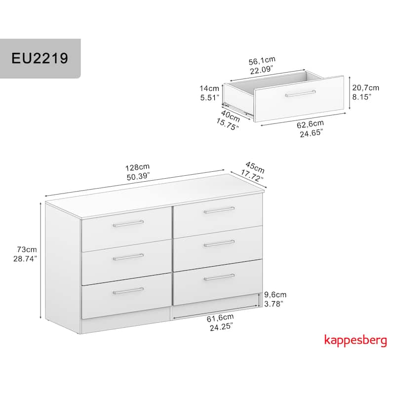 Kappesberg Sofia 50"W 6-Drawer Horizontal Dresser – Modern Bedroom Storage