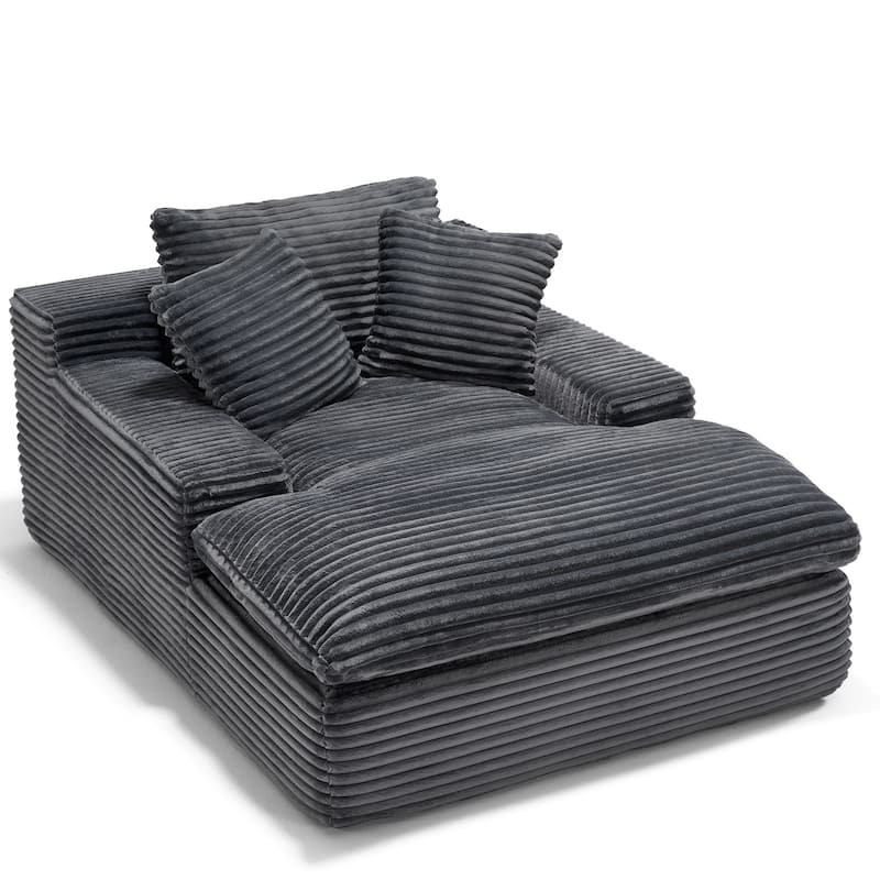 67" Upholstered Full Foam Chaise Lounge Chair Convertible Sofa Bed with Pillows, No Assembly Required