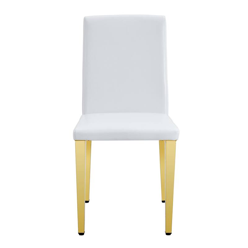 Set of 4 white PU leather backrest chairs with gold metal legs -A perfect match, suitable for minimalist and contemporar