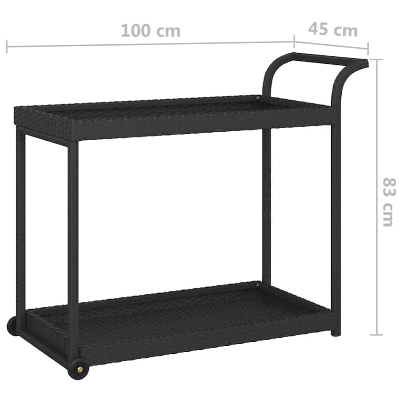 vidaXL Outdoor Bar Cart 2-Tier Serving Cart Rolling Utility Cart PE Rattan - 39.4" x 17.7" x 32.7"