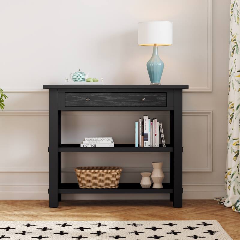 Console Table with Drawer and Two Sturdy Shelves for Entryway, Living Room