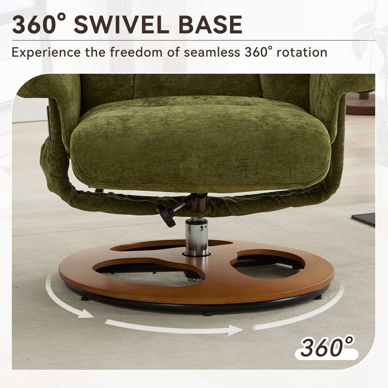 Recliner Chair with Ottoman, Modern 360° Swivel Lounge Chair with Footstool, Chenille Fabric, 5 Point Vibration Massage