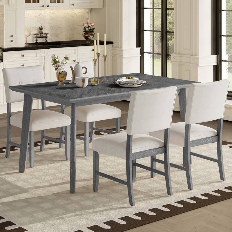 5 Piece Solid Wood Dining Table Set, Rectangular Table with 4 Chairs, Kitchen Dining Table & Chair Set for 4 Persons - Gray