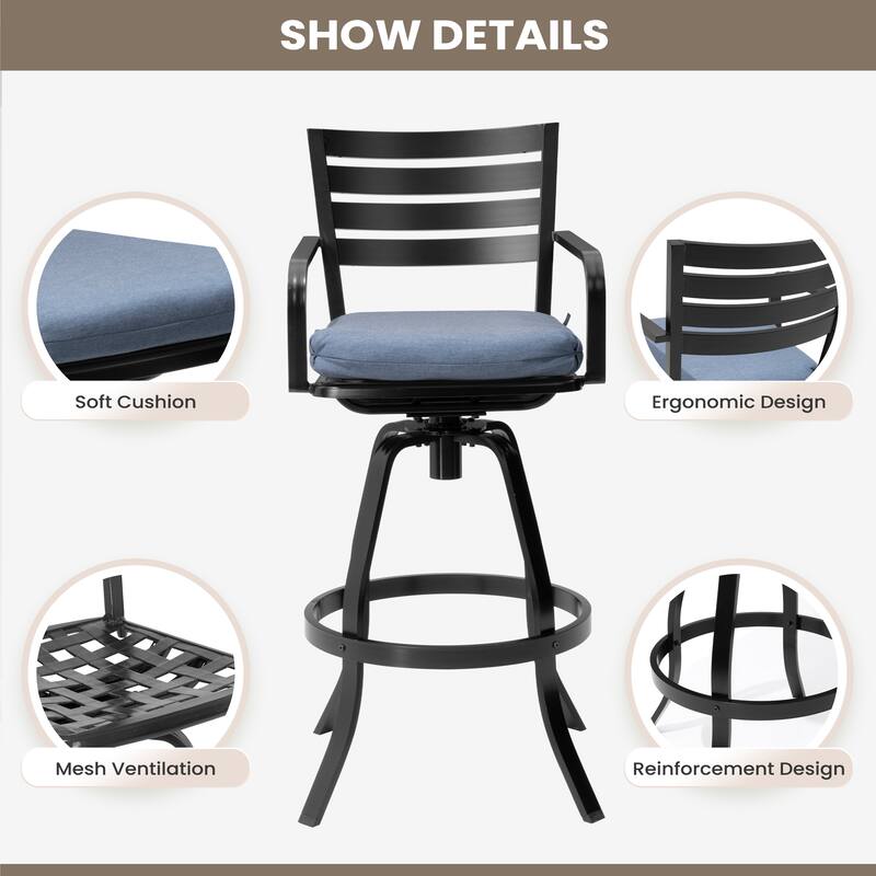 Outdoor Patio Swivel Aluminum Bar Stools Dining Chairs with Sunbrella Cushion