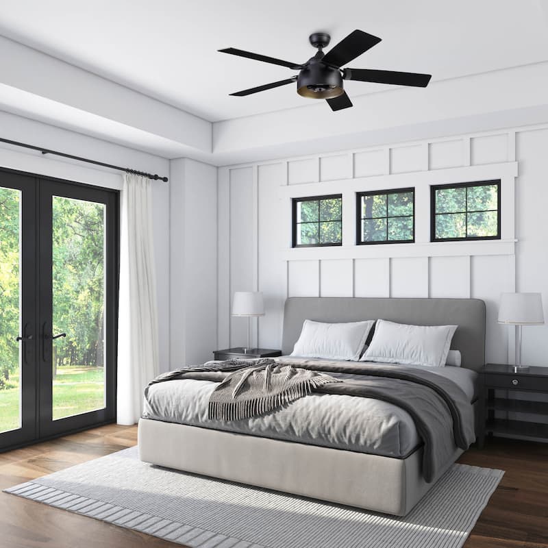 52" Prominence Home Octavia Matte Black Industrial Style LED Ceiling Fan with Light, Remote Control